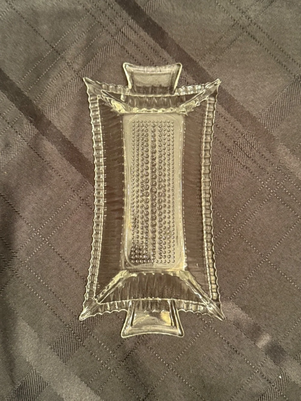 Vintage Clear Glass Candy Trinket Dish Rectangle with Handles Butter 8”x3.5”